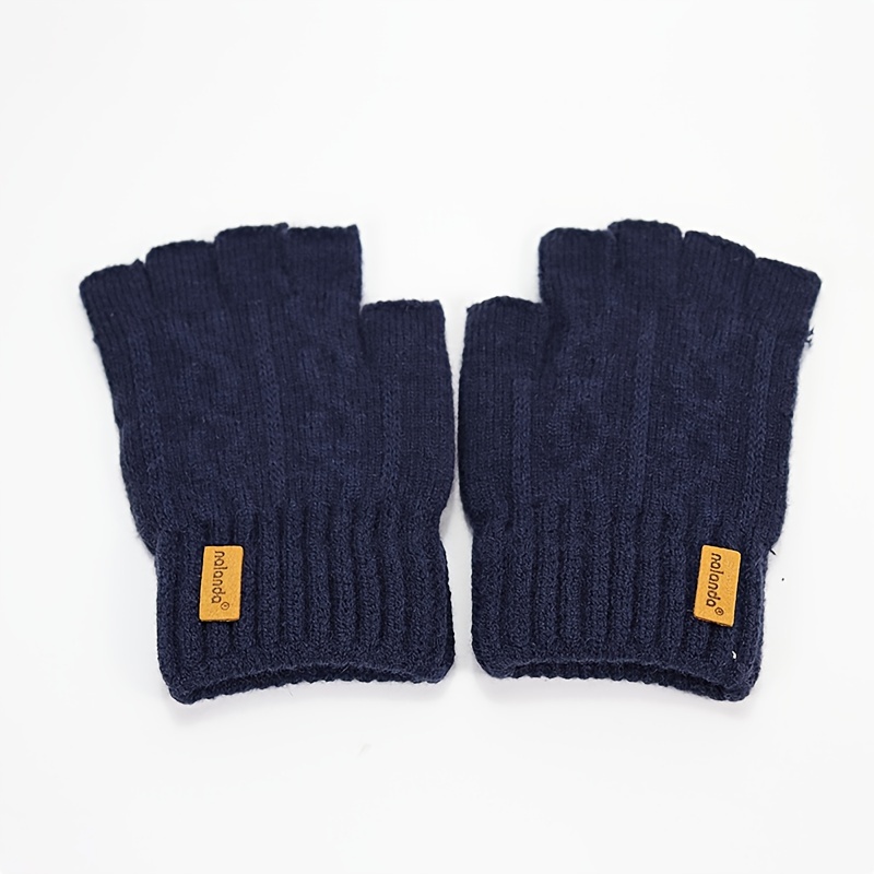 Image of New Knitted Solid Color Half Finger Gloves For Men And Women Winter Cold And Warm Outdoor Gloves