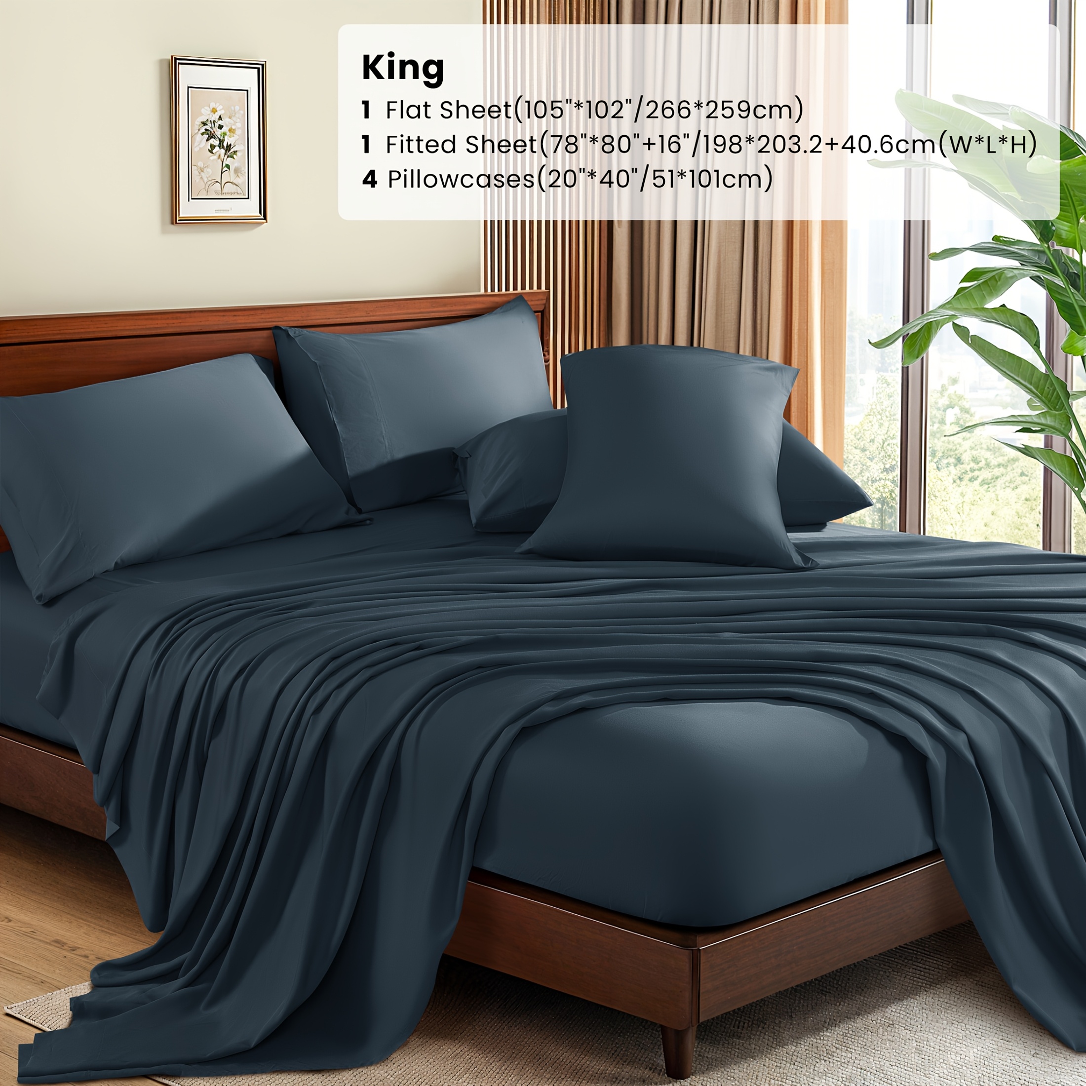 TEMU 6pcs Bamboo Sheets Set, 16" Deep Pocket Breathable & Cooling, Soft Fitted & Flat Sheet With 4 Pillowcases, Luxury Bedroom & Home Decor, All
