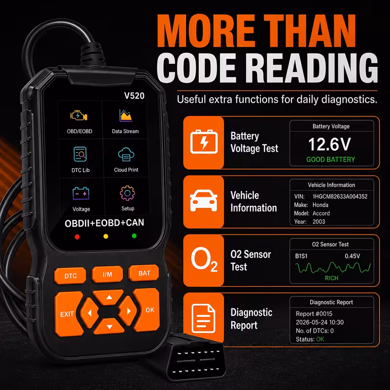 heavy duty scanner professional car diagnostic tool supports check engine light detection real time data i m readiness compatible with all cars trucks suvs 1996 and later code reader without battery Product details 3