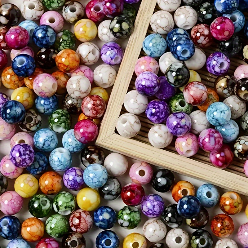 

50//200pcs 8mm Painted Pattern Round Beads For Jewelry Making Diy Bracelets, Necklaces, Mobile Phone Chains, Handicraft Supplies