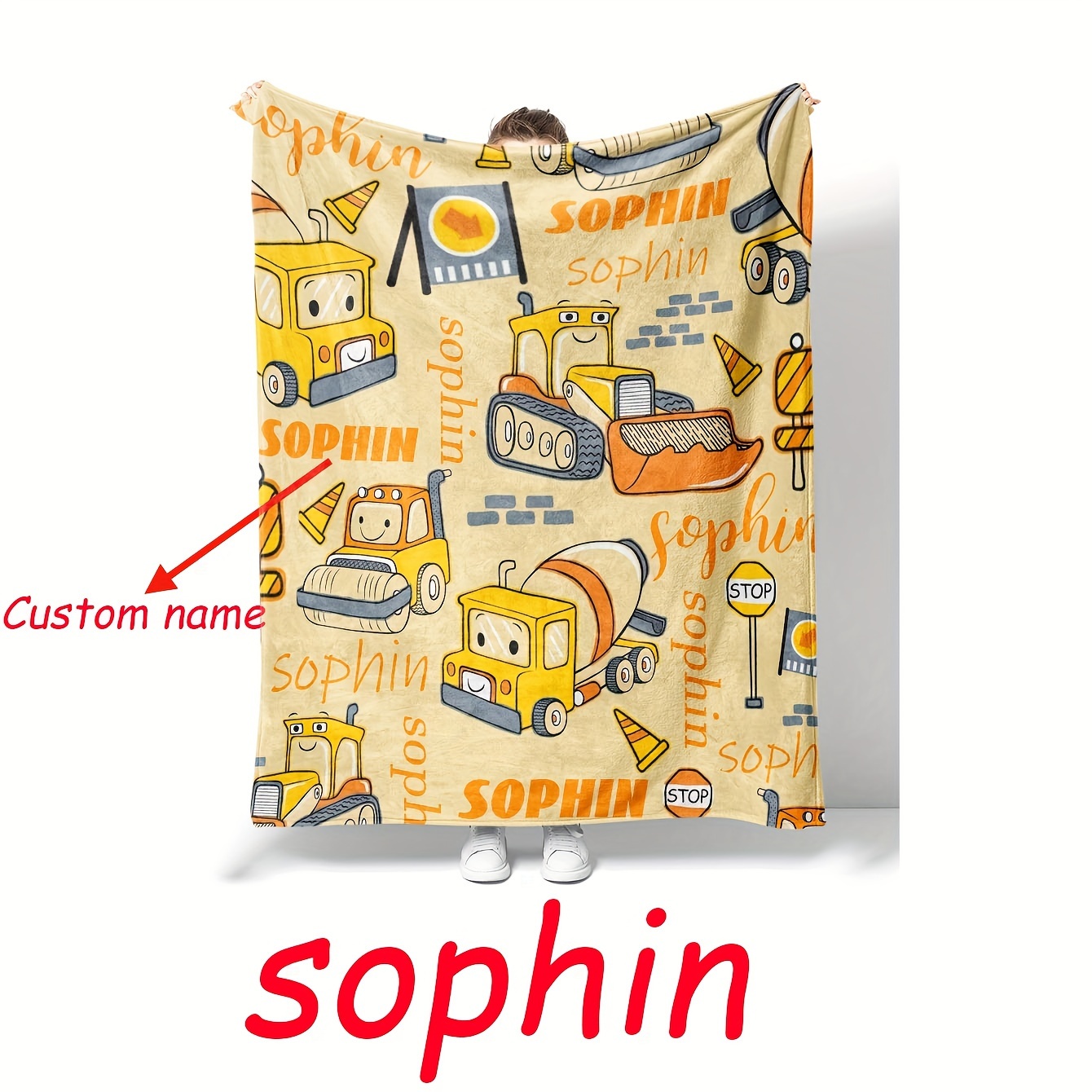

1pc Custom Flannel Digital Printed Blanket, Fun Cartoon Engineering Cover Blanket, Name Custom Blanket For Sofa Bed Lunch Break Office