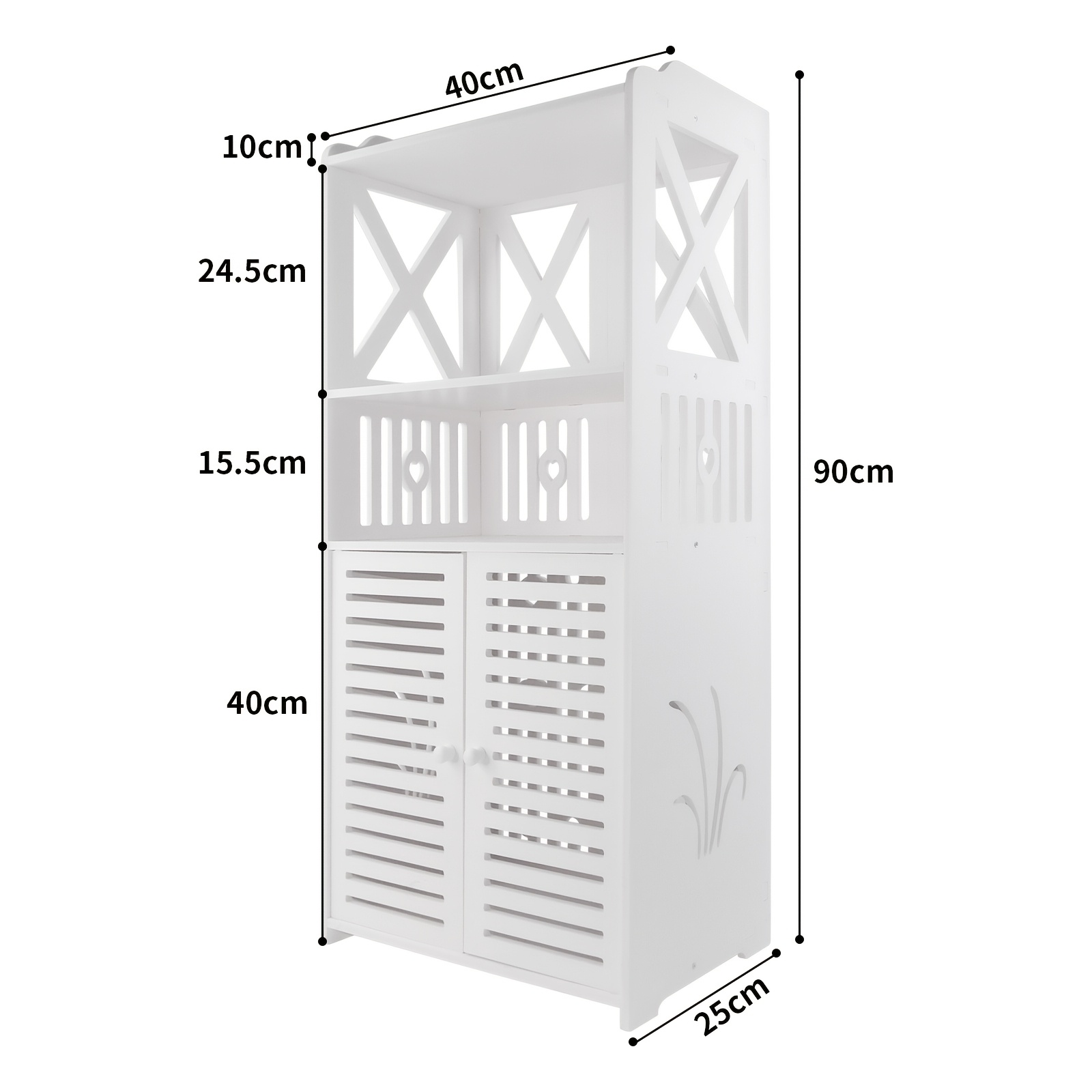 Bathroom Floor Cabinet, Freestanding Bathroom Storage Unit With Daily Use Layer And Cupboard Double Door, Pvc Cabinet For Store Toilet Paper, Shampoo, White