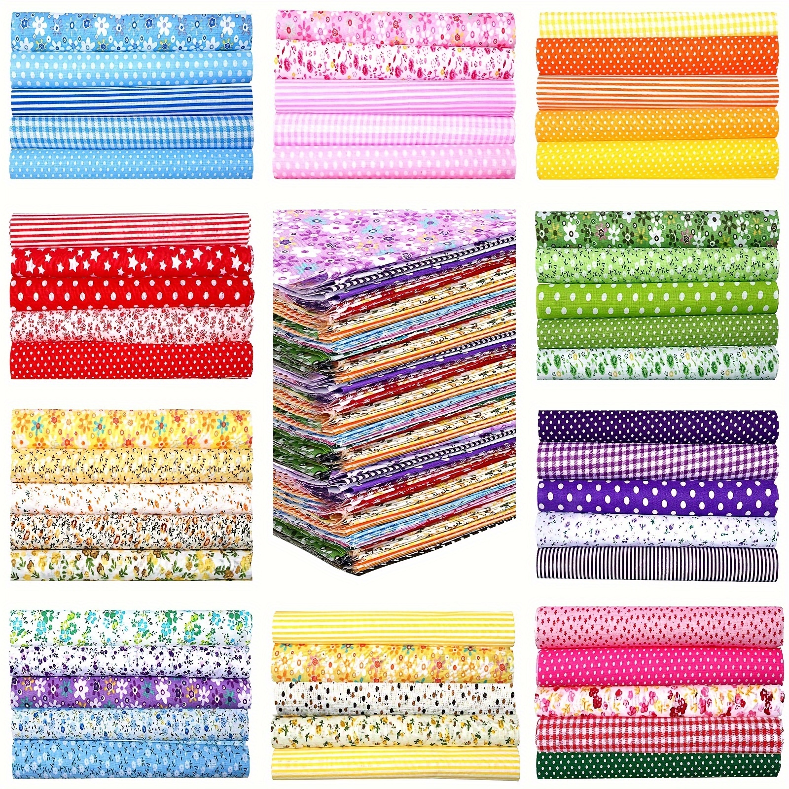 

50pcs Vibrant Floral & Geometric Fabric Square Bundle, 10x10 Inch - Pre-cut Patterns For Diy Sewing & Patchwork Crafts, Hand Wash Only, Sewing Supplies Accessories