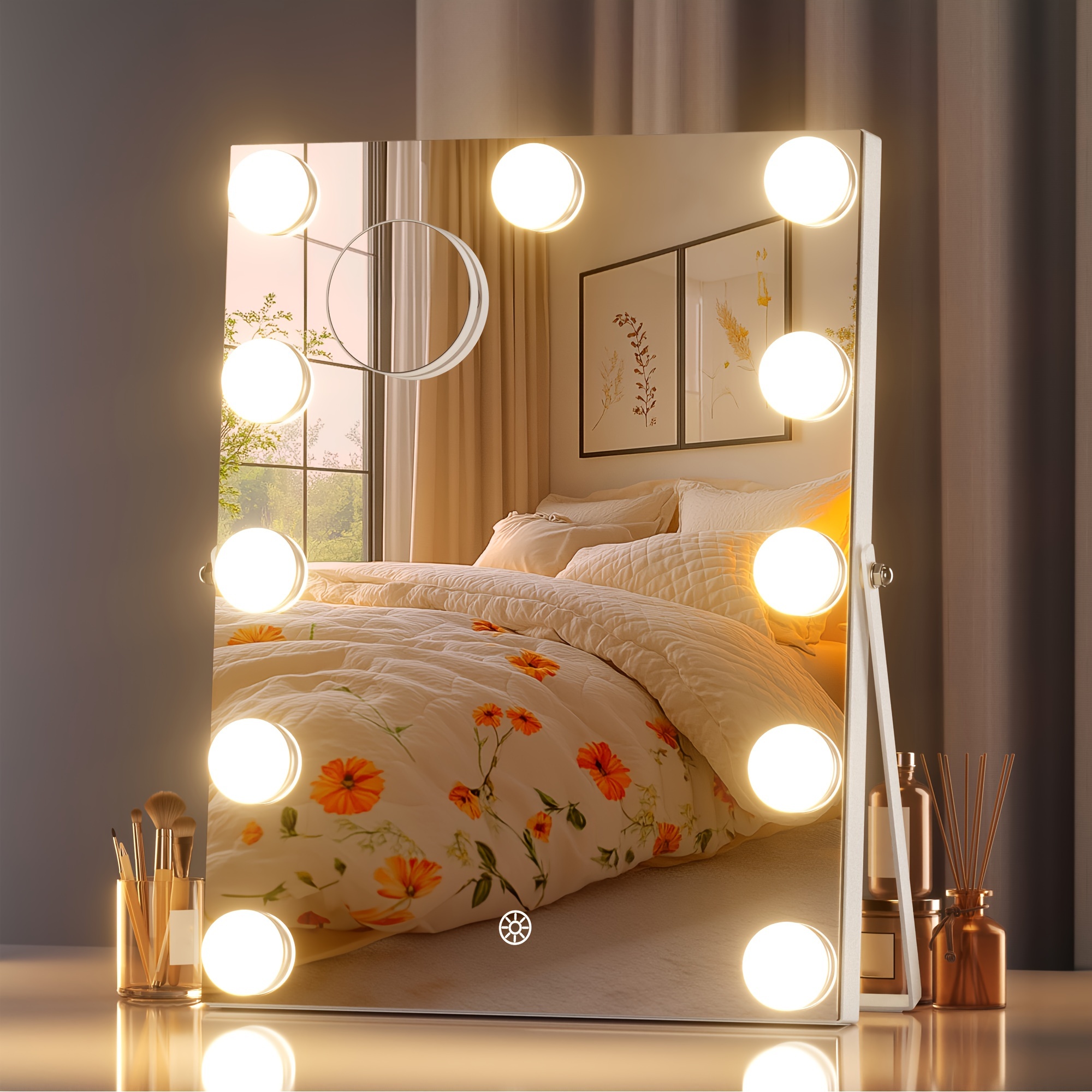 

Hasipu Vanity Mirror With Lights, 11" X 14" Mirror, Makeup Mirror With 11 Dimmable Bulbs And 10x Magnification, 3 Colors , , Usb Charging Port, White