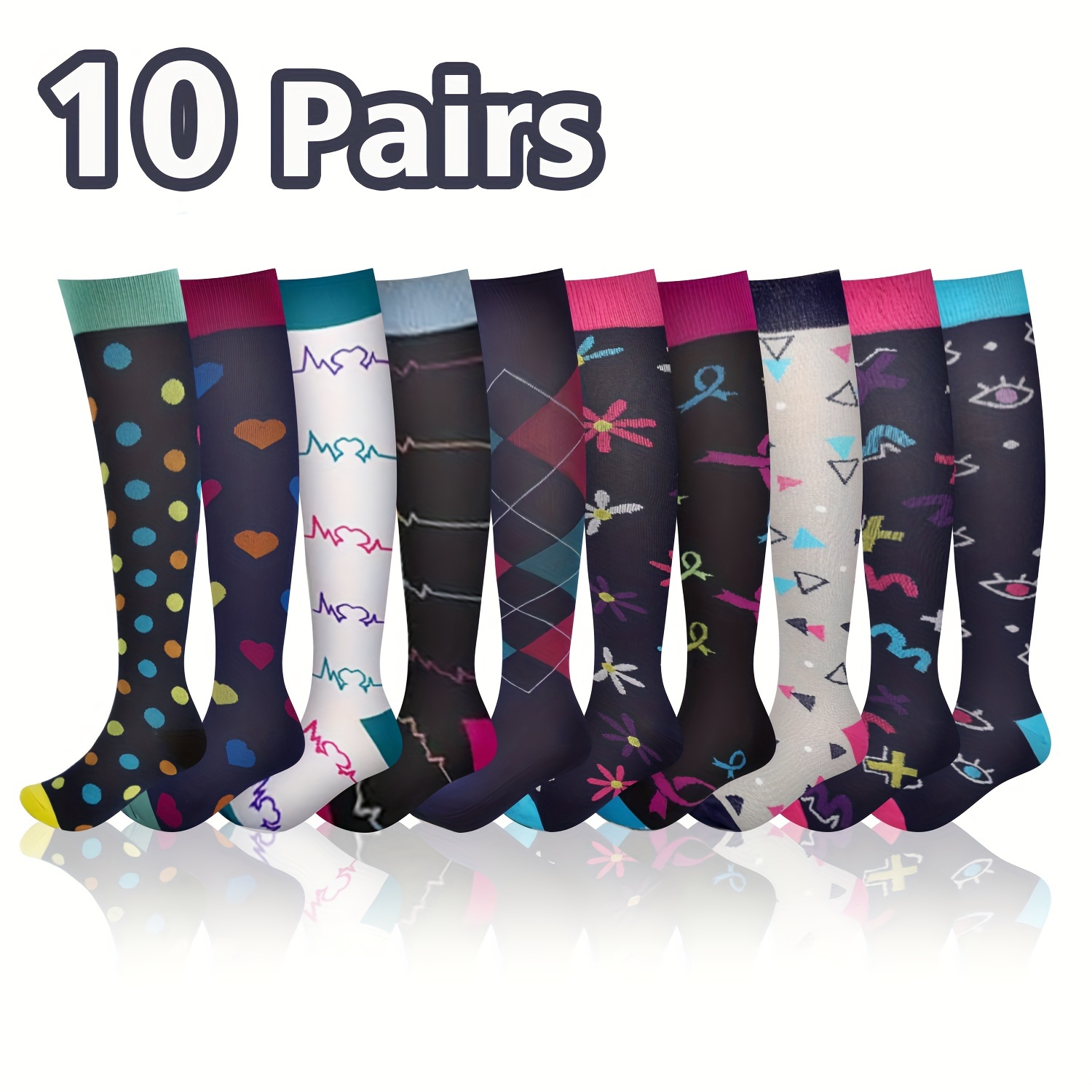 

10 Socks Stockings Women Men Best Rated Support Non Slip Travel Long Flights Medias De Compresión Para Mujer Christmas Gift Friend Mother Dad Work Athletic Gym Sport Running Hiking Cycling