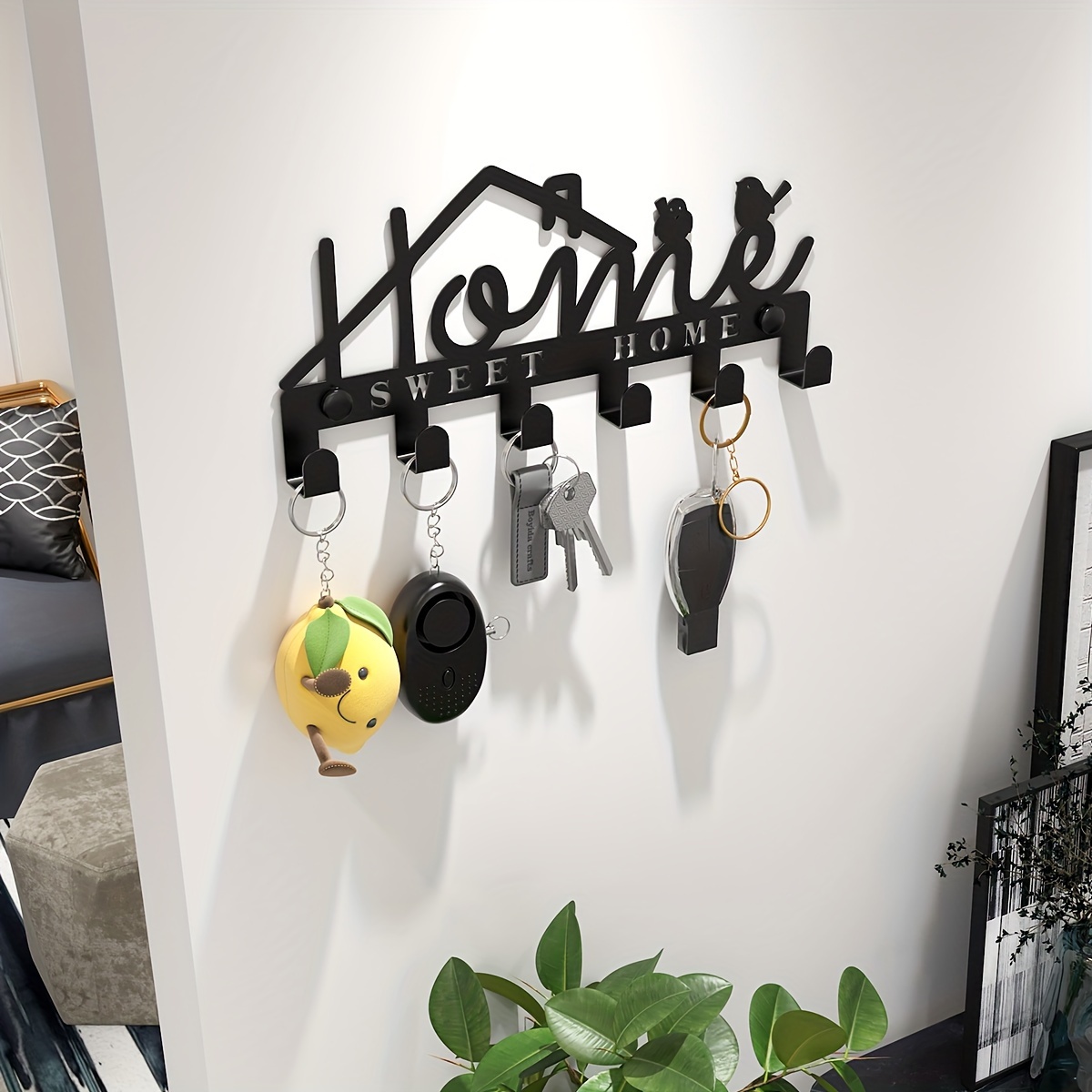 

Modern Metal Wall Mounted Key And Coat Hooks, "home Sweet Home" Decorative Entryway Organizer, Fashion Style Rack With Easy Installation For Bedroom, Bathroom, Office, Hallway - 1 Piece