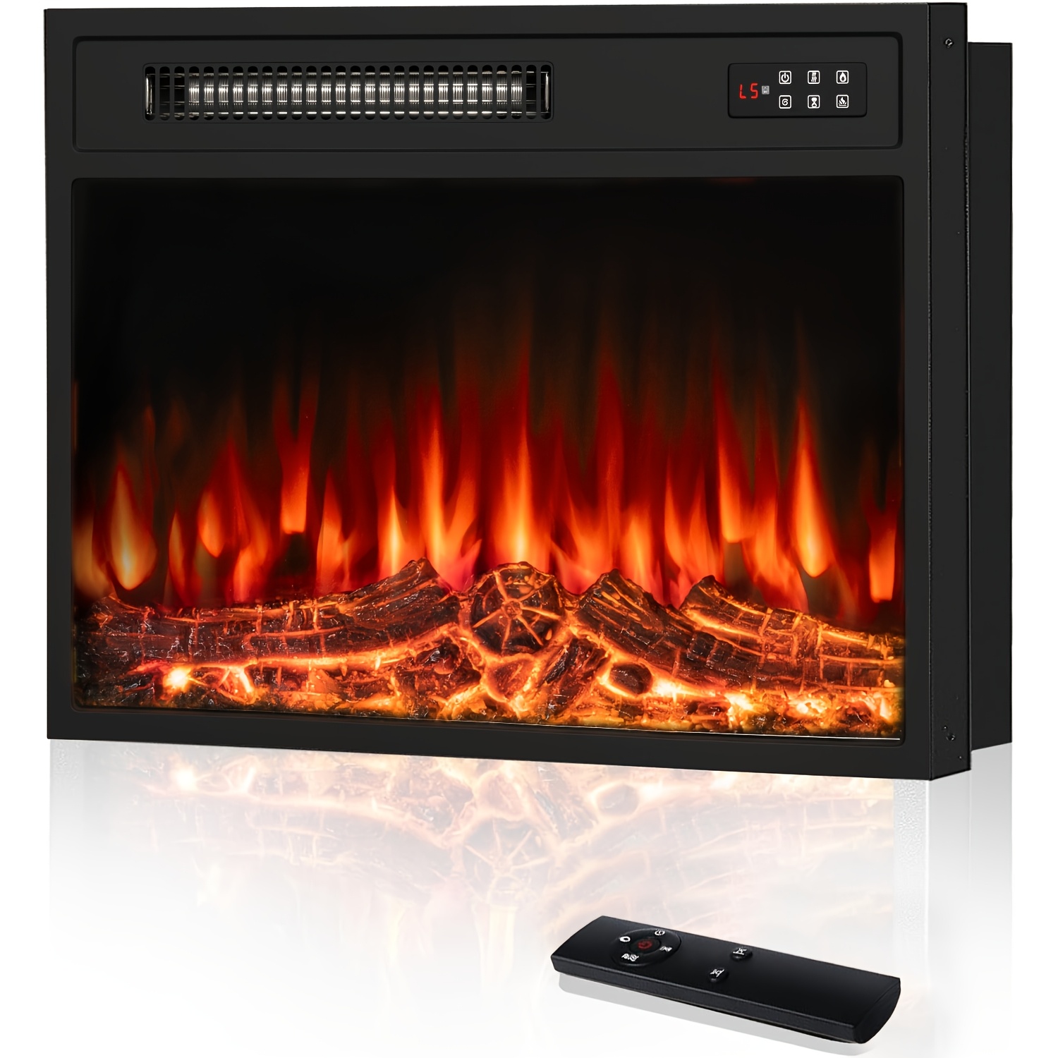 23-inch Electric Fireplace Insert, Freestanding And Recessed Electric Stove Heater, Touch Screen, Flame Led Logs, Remote Control, 750w-1500w With Timer And Colorful Flame Option (23-inch)