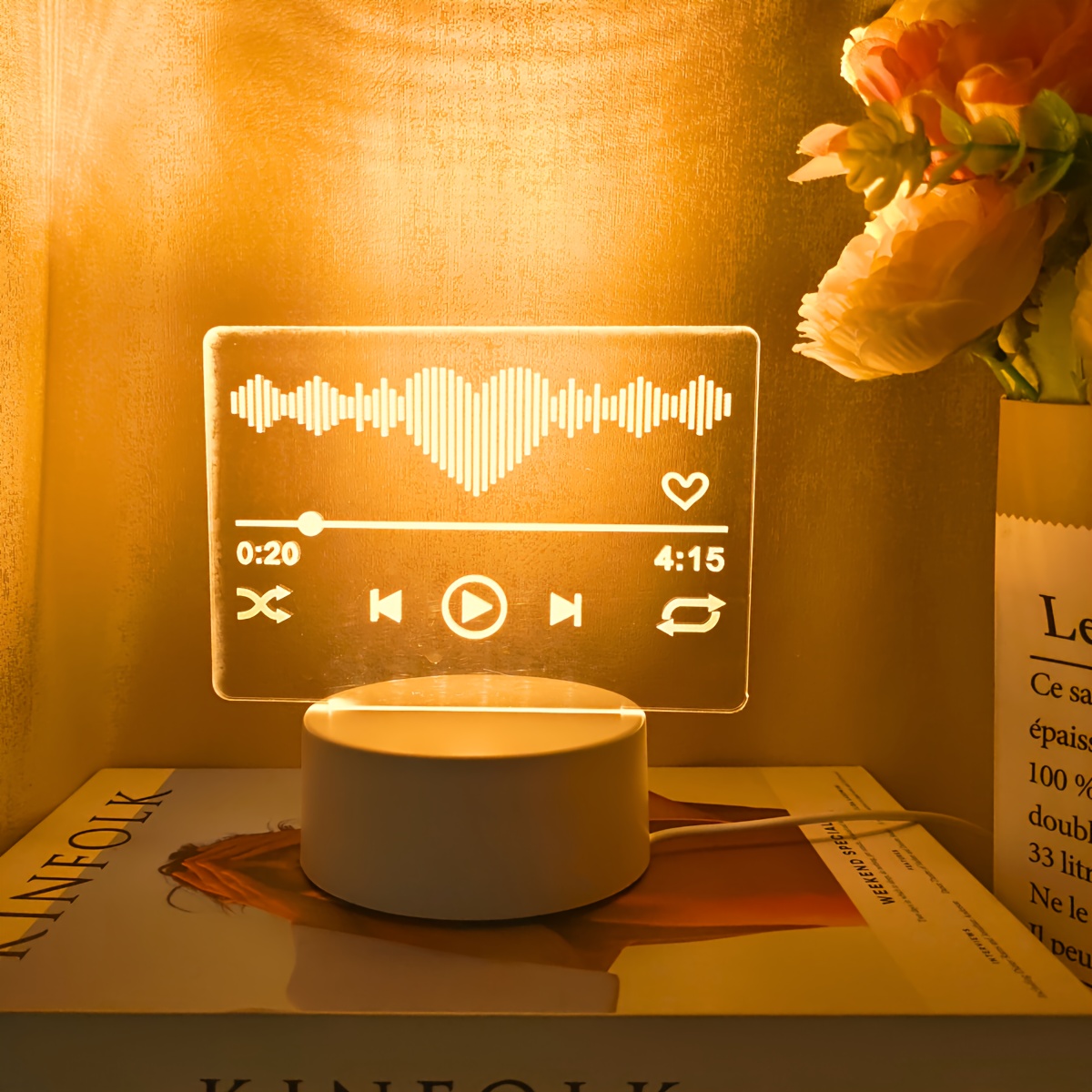 1pc Lámpara Nocturna 3D con Reproductor de Música, Control por Interruptor, Alimentación USB, Iluminación Monocromática Cálida, Ideal para Decorar Dormitorios, Estudios, Salas y Otros Espacios. Regalo Perfecto de Cumpleaños o Fiestas para Familiares y Amigos
