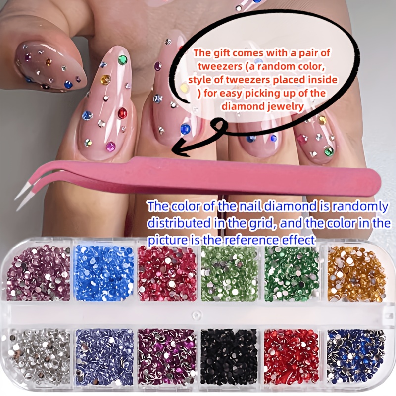 

12 Boxes Nail Art Rhinestones - 2000pcs Mixed Color Diamonds For Nail Design, Unscented Flatback Diamonds For Diy Manicure & Pedicure