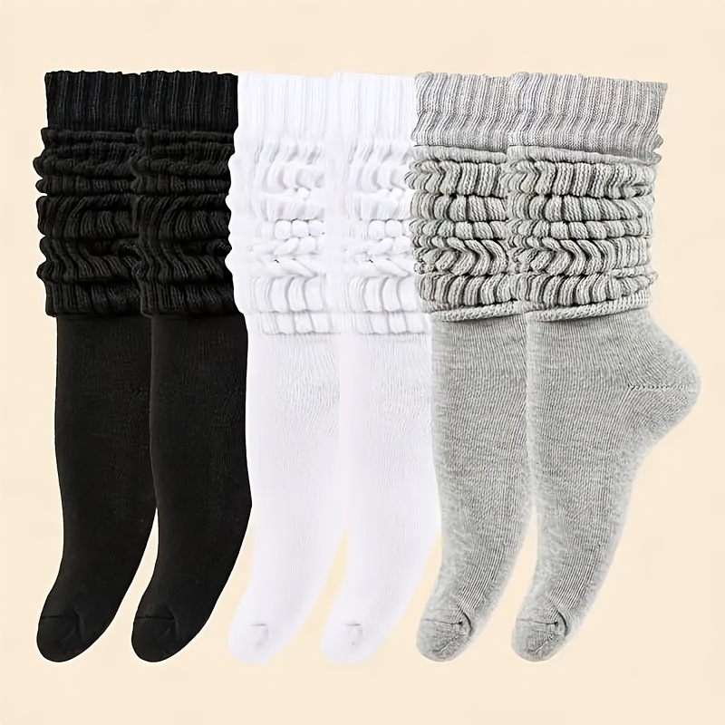 TEMU 3 Paires de Chaussettes pour Femmes, Noir, Blanc, , Chaussettes Couleur Unie, Mode , Polyvalentes, Faciles à avec des Talons Hauts
