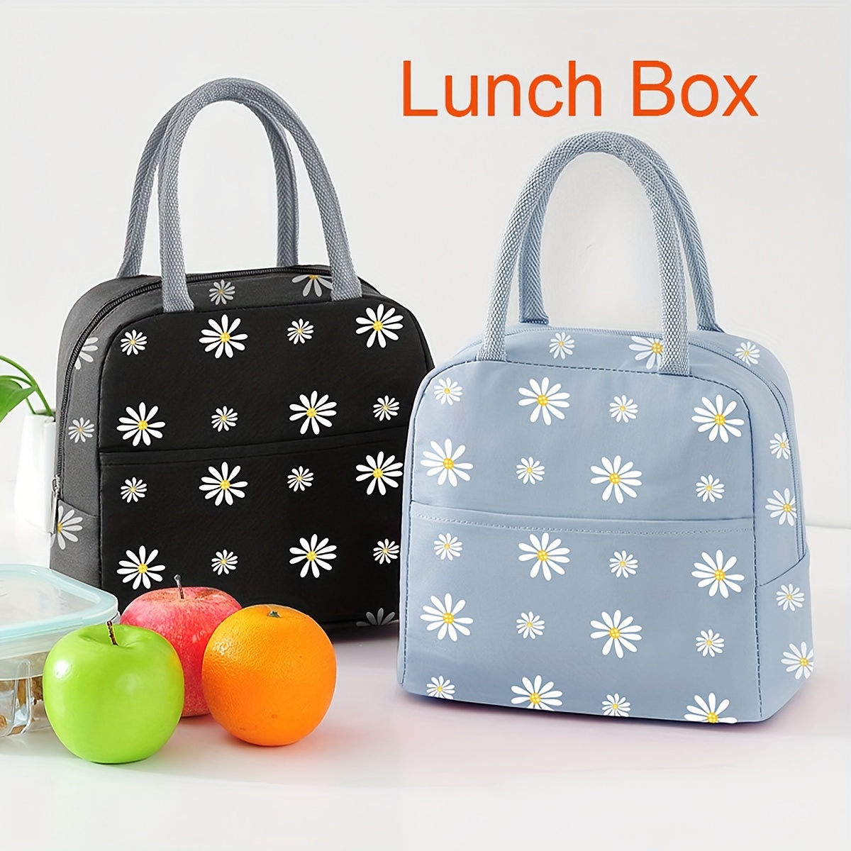 

Daisy-themed Insulated Lunch Bag - Waterproof, Large Capacity For School, Office, Camping & Picnics - Durable Polyester, Hand Washable