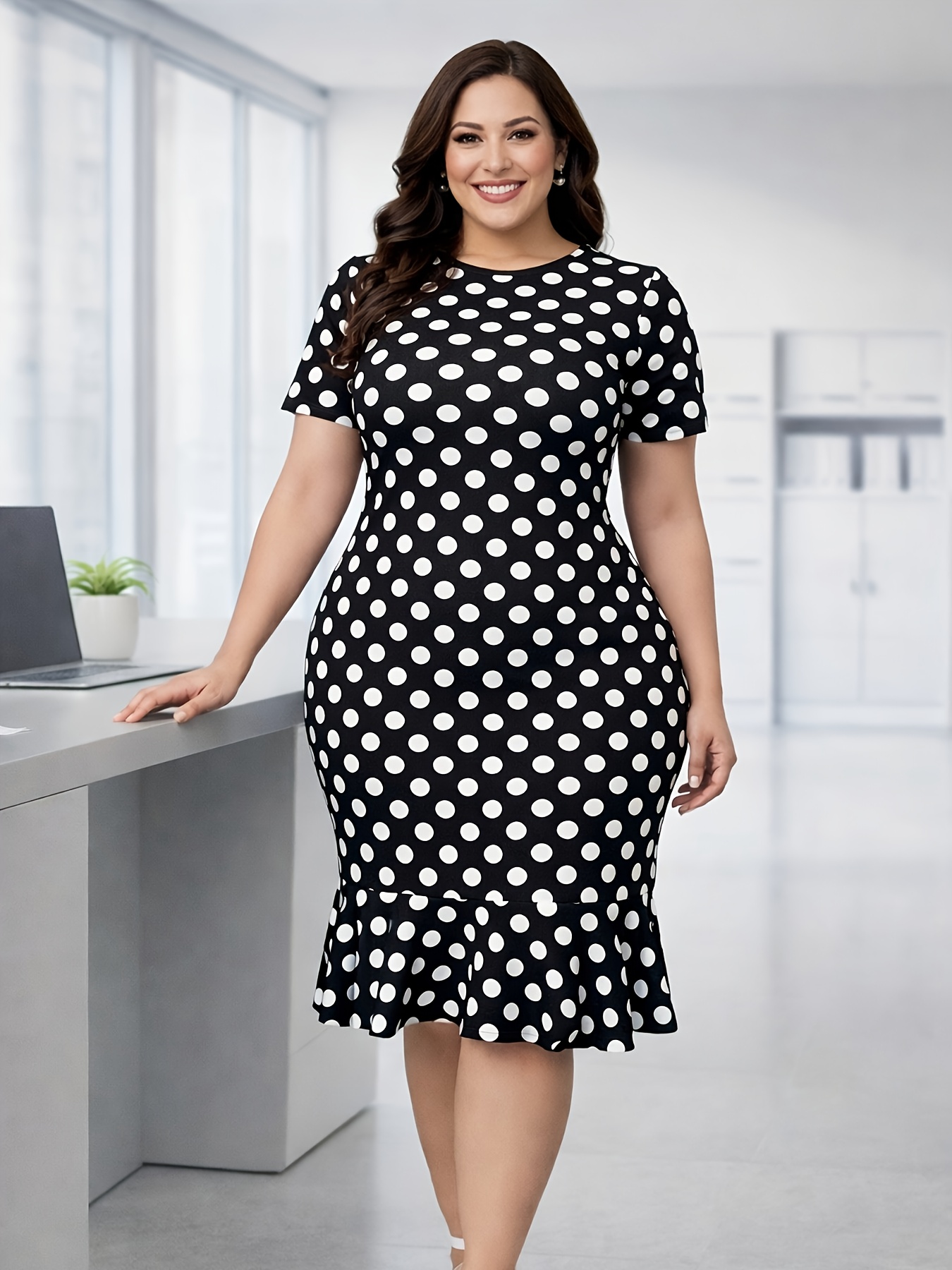large size dress for women, fat v-neck polka dot short sleeved casual and  comfortable dress suitable for spring and summer pairing - women' clothing  - Temu