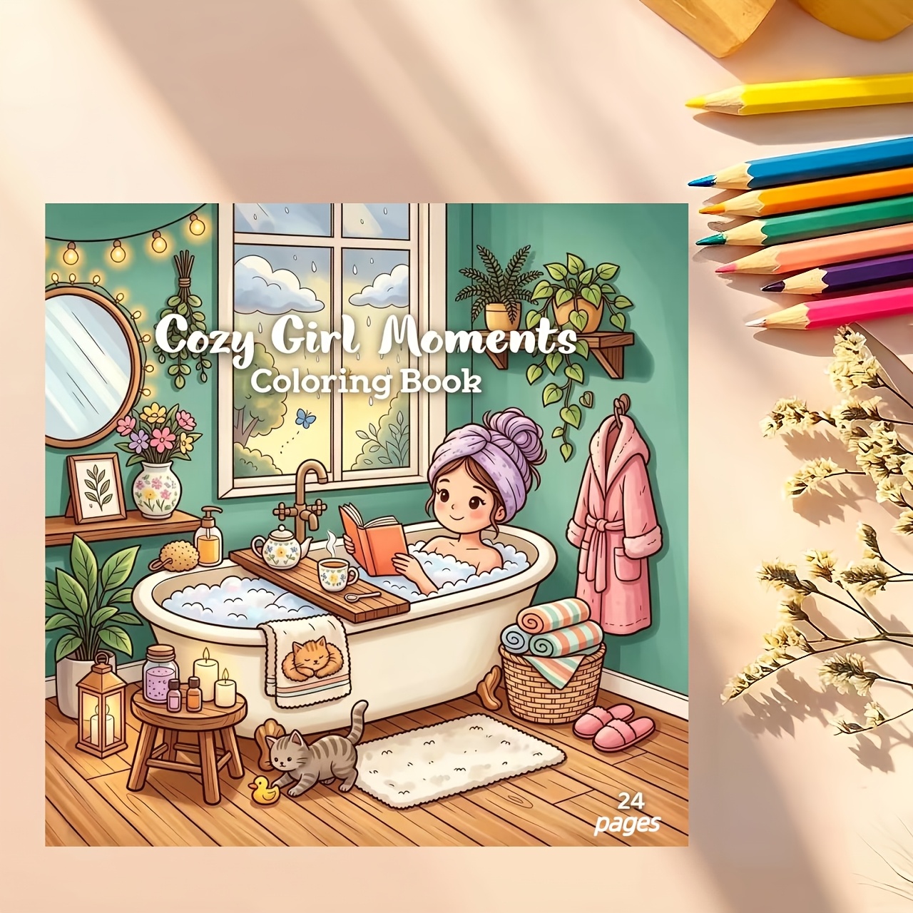 TEMU 1pc Cozy Girl Moments Coloring Book, 24 Pages Single-sided Design, Depicting Scenes Of A , Suitable For , Cultivating Focus And Artistic , Ideal