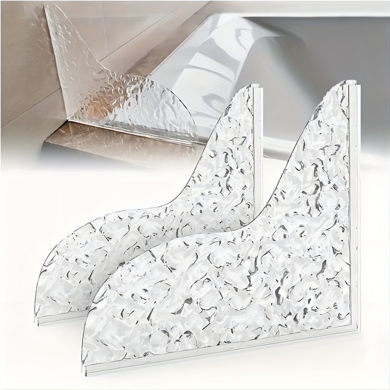 

2-piece Self-adhesive Shower Splash Guards - Clear Acrylic Waterproof Corner Covers For Bathtub, Keeps Water In Shower