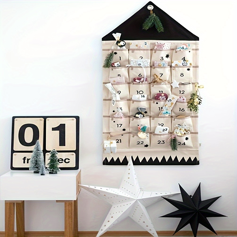 

24-day Christmas Countdown Advent Calendar - Canvas Wall Hanging With Pockets For Living Room Decor