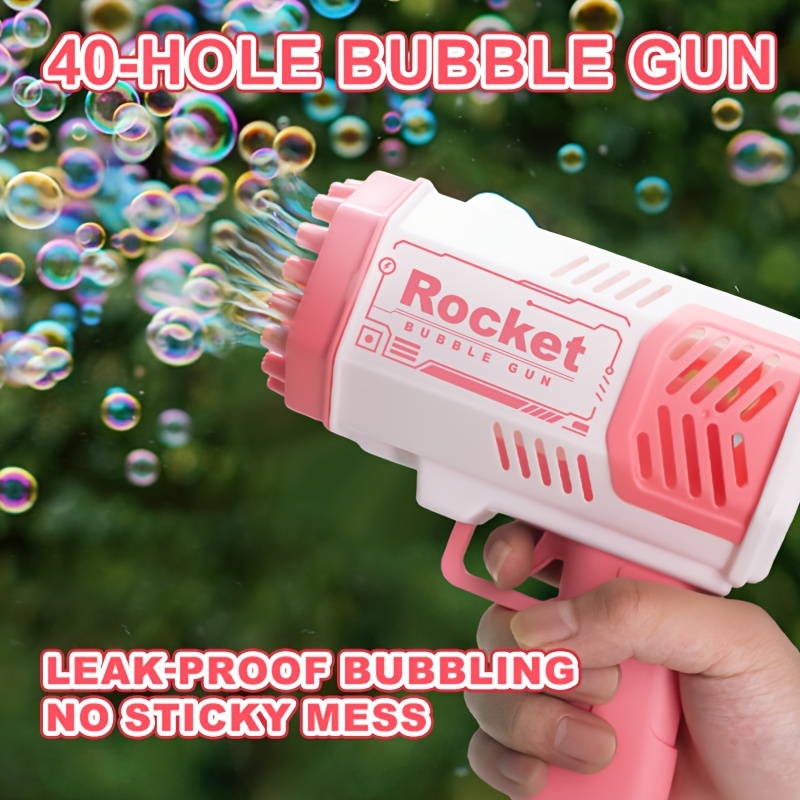 childrens 40 hole electric bubble machine handheld automatic bubble gun childrens portable outdoor party toy led light hair dryer boy girl gift bubble liquid and battery not included details 1