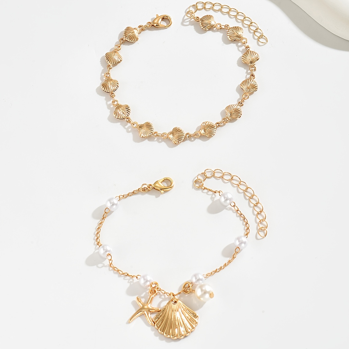 E-shop 2 Stück - Plattierte Muschelförmige Armbänder für Damen - Elegantes Muschel-Legierungsarmband, Weihnachtsgeschenk für Ehefrau oder Freundin,