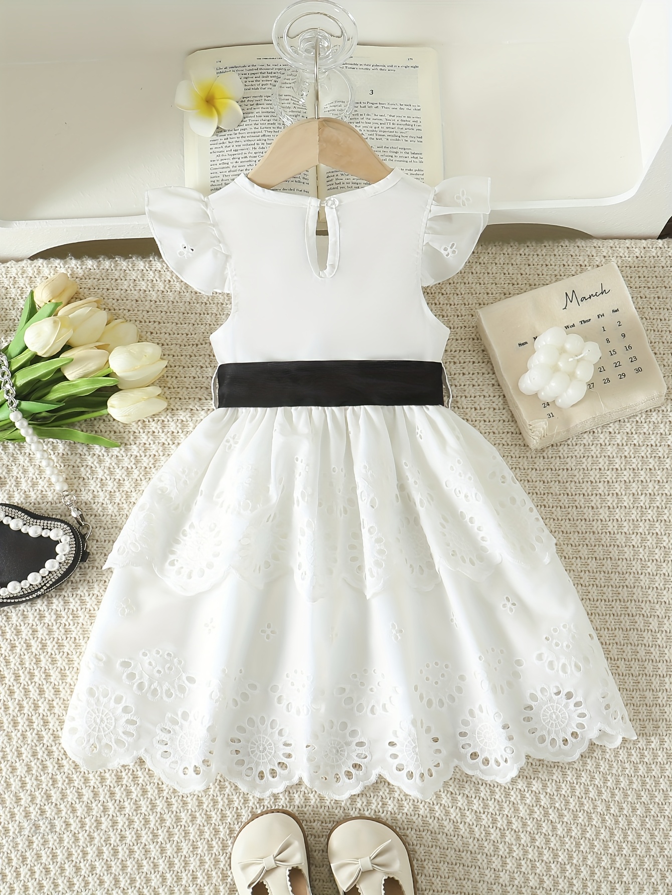 2025 elegant white dress black bow - Temu Oman