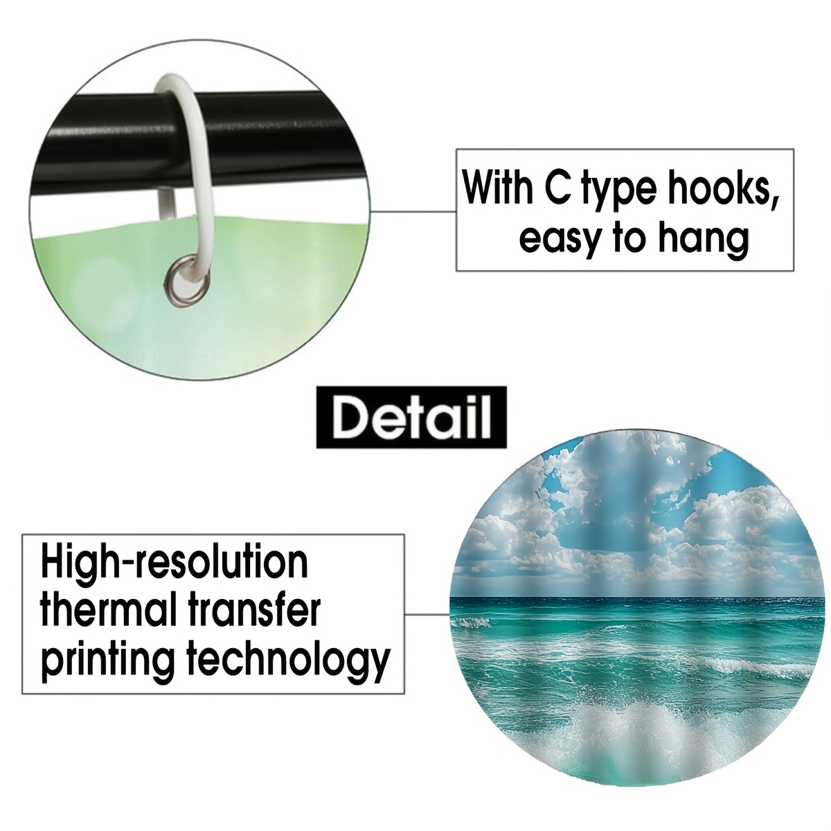 Turquoise Ocean Wave Shower Curtain, Multi-Size Options