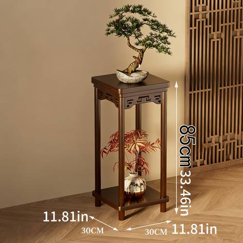 chinese style floor standing plant shelf with wood top artificial base square floor shelf suitable for living room balcony outdoor use sturdy plant stand for pots flower display space saving modern rustic furniture