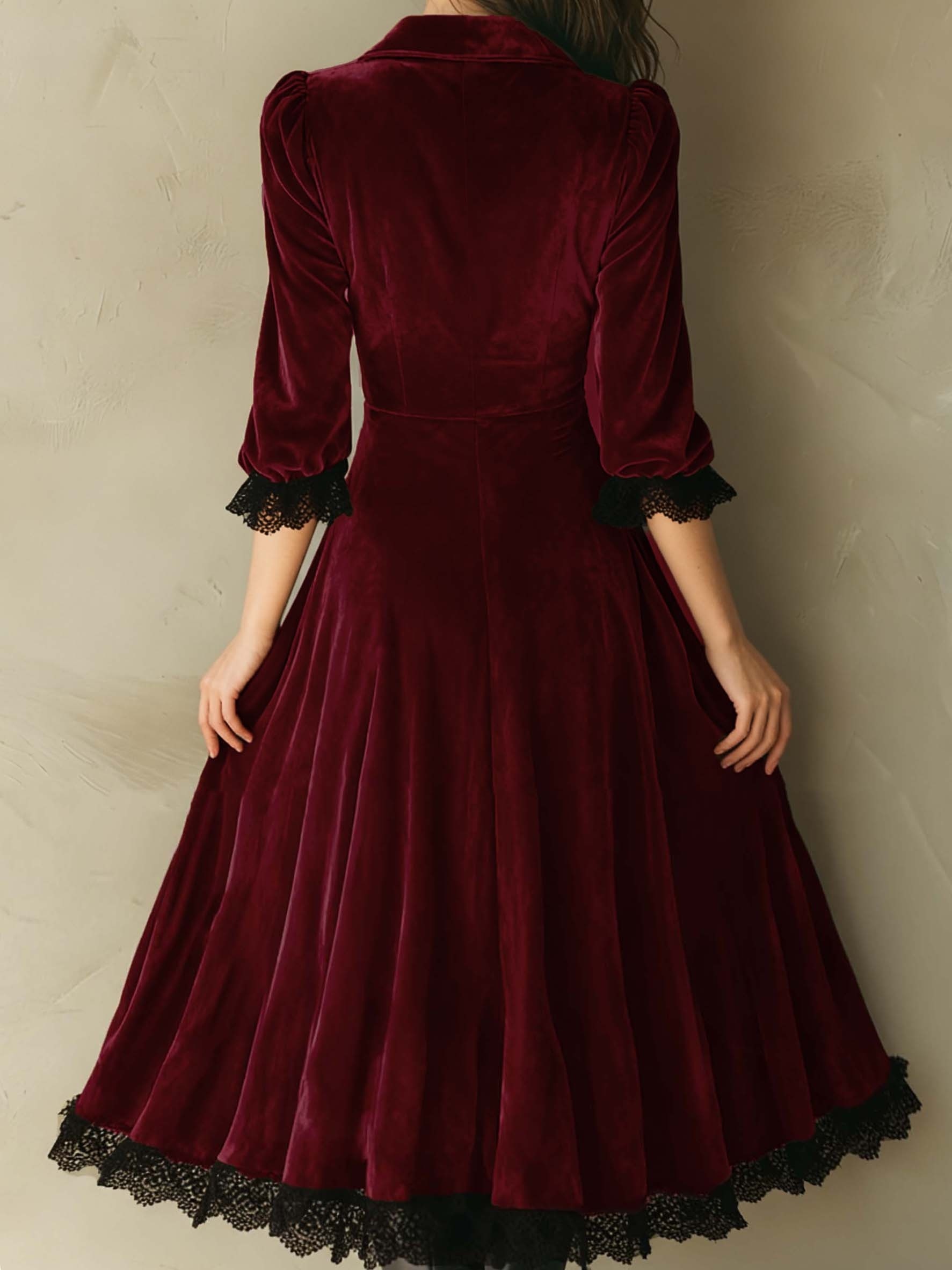 womens vintage velvet dress half sleeve three quarter sleeve - Temu United  Arab Emirates