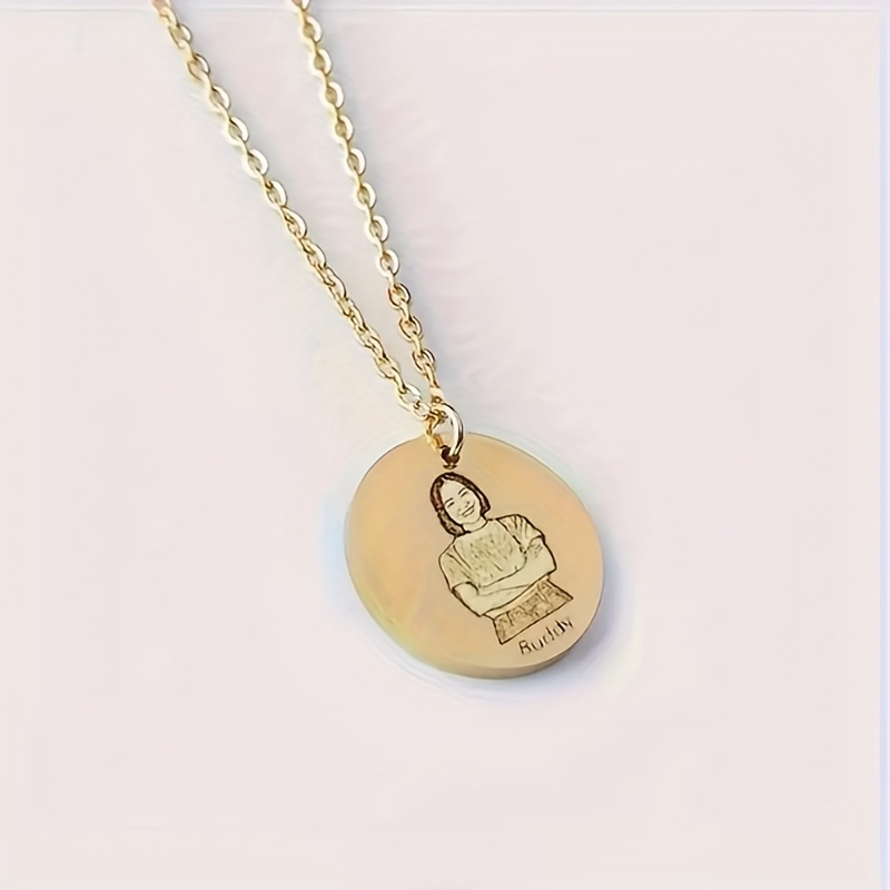 TEMU Custom Engraved Photo Necklace - Personalized Stainless Steel Portrait Pendant, Elegant & Cute Design, High-quality Durable Jewelry For Women,