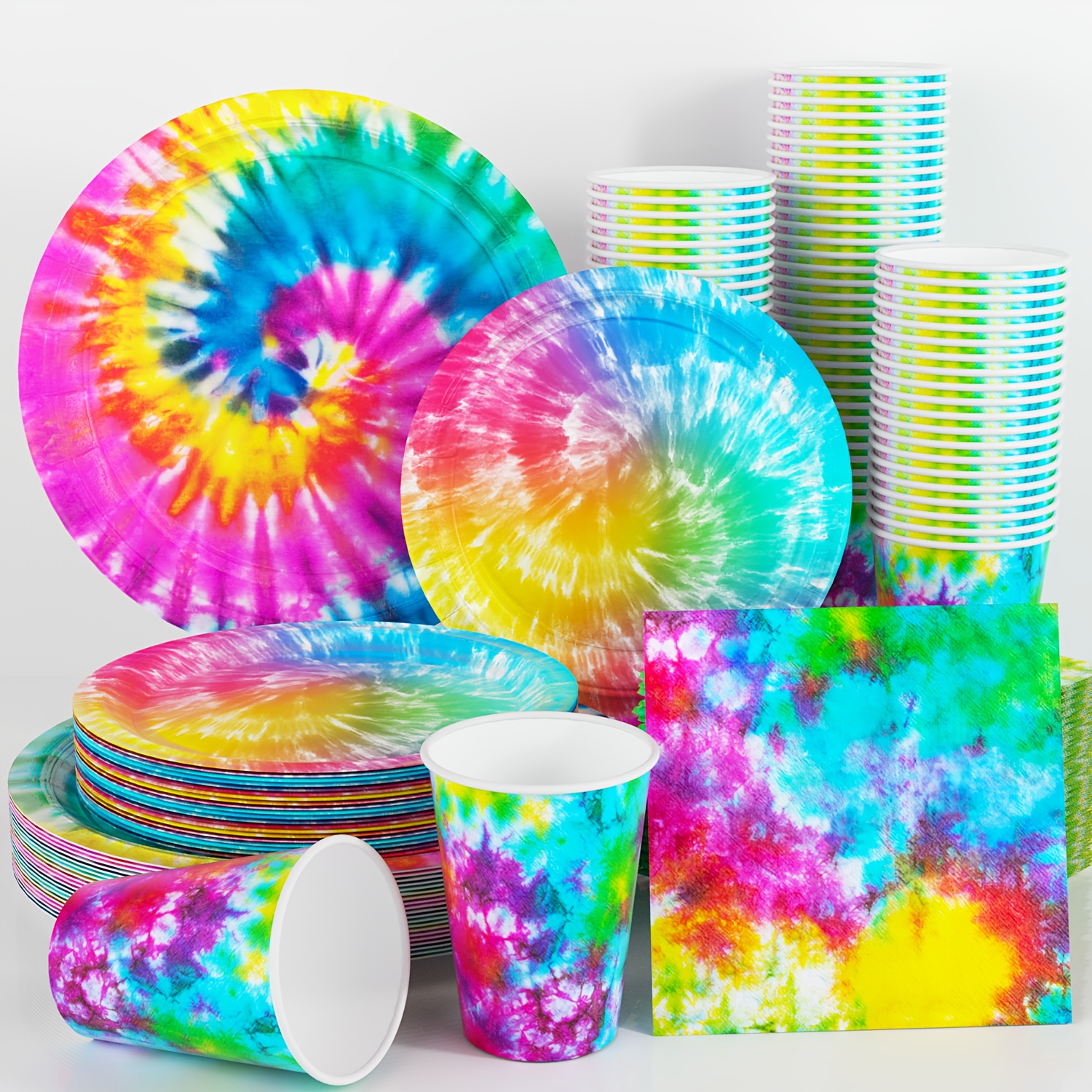 Party Supplies Including Tie-dye Plates, Cups, And Napkins, Perfect For Decorations At A Tie-dye Themed Birthday Celebration, Shower, Or Graduation Event I Perfect For Halloween