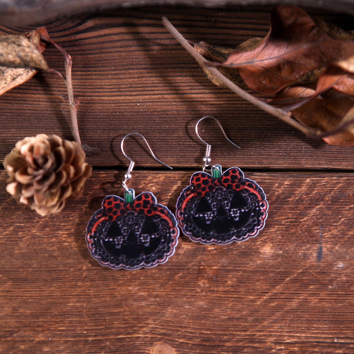 Handmade Glossy Resin Dangle Drop Earrings with Cherry Leopard Print
