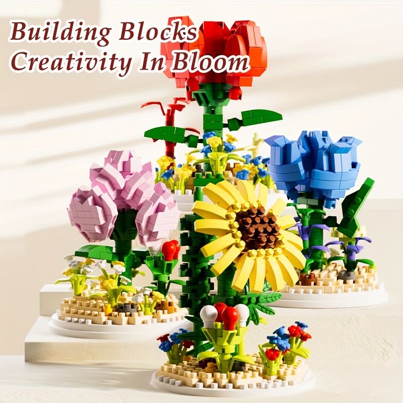 

Building Blocks Bouquet Small Building Blocks, Valentine's Day Gift, Easter Gift, Rose Flower Carnation Sunflower Flower