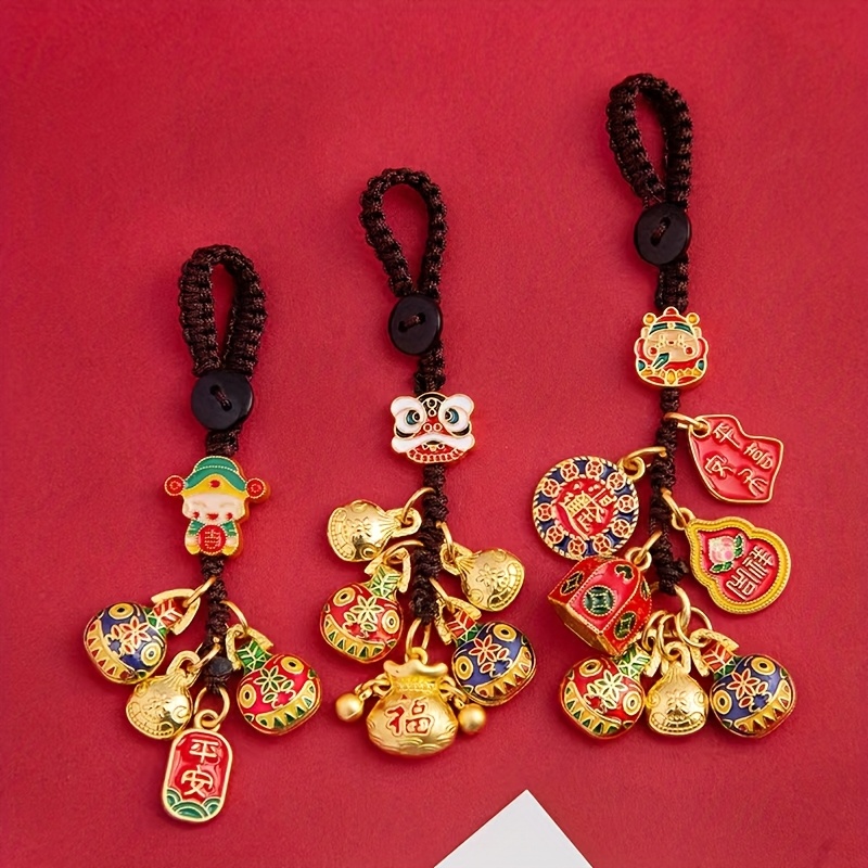 TEMU 3 Shui Wealth Charms, Including A Pixiu And A God Of Wealth Pendant, Suitable For Car Keychains And Bag Decorations, Authentic Ancient Golden 3 Devouring , A Unique Birthday Gift Item.