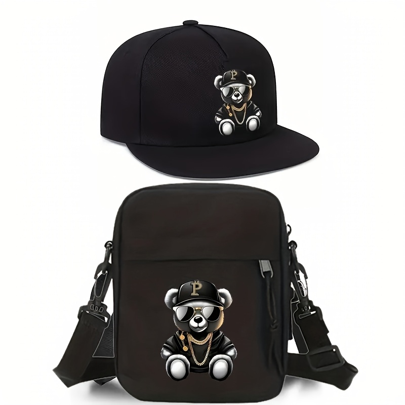 TEMU Juego de 2 Piezas, Gorro y Bolso Hip-Hop Bear, Conjunto Deportivo Unisex, Estilo Moderno para Exteriores