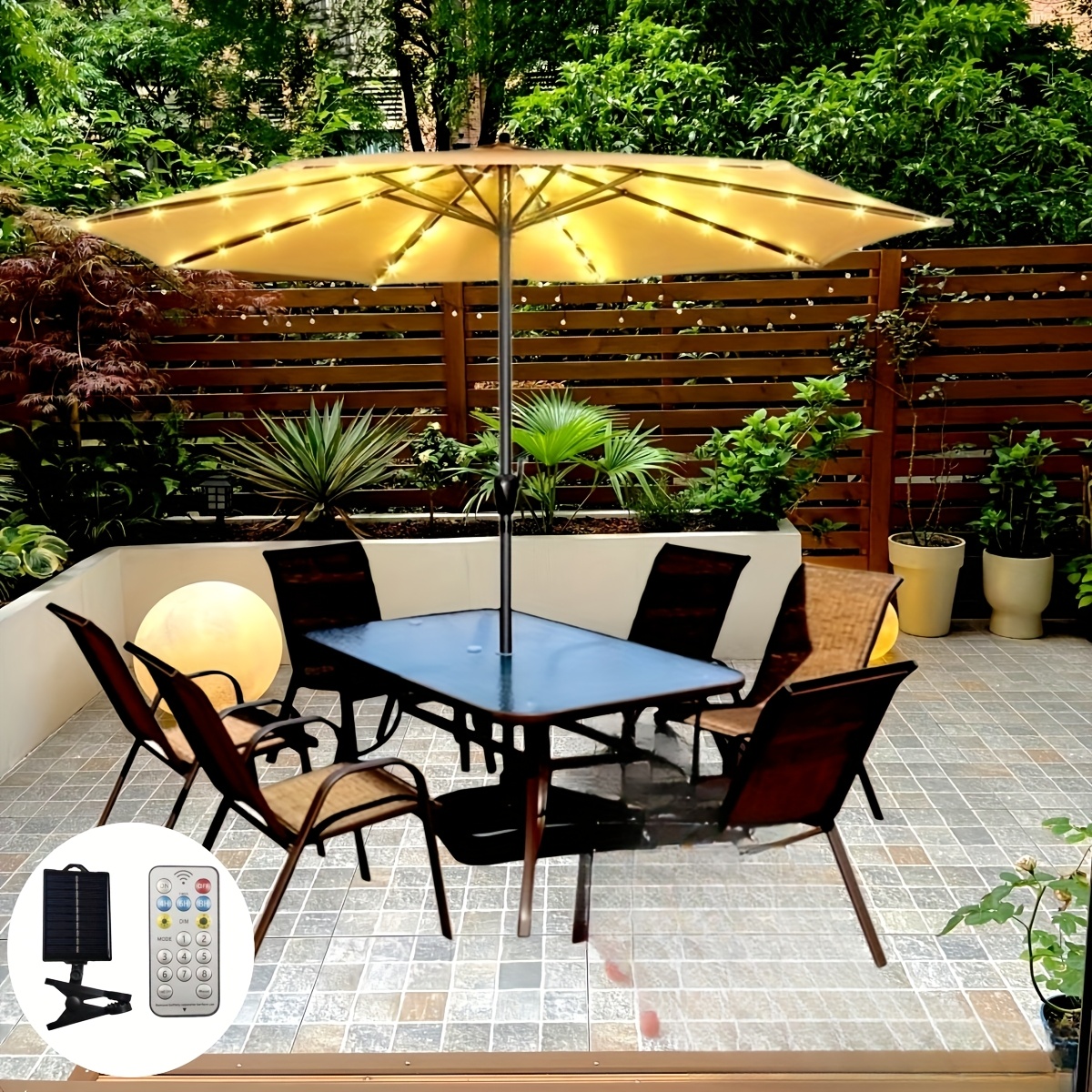 TEMU 1pc Solar Powered Fairy Patio Umbrella String Lights 104led Outdoor Decorative Lights With 8 Lighting And Remote For Garden Bbq Christmas Party