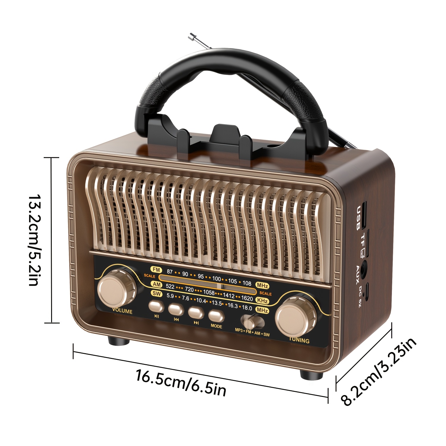 Retekess V115P Radio FM Portatile, Radio Portatile Digitale, AM/FM/SW/LW/WB, Batteria Ricaricabile da 1800 mAh, TF/AUX, Registrazione, Llluminazione, Timer di Spegnimento, per Esterni, Casa