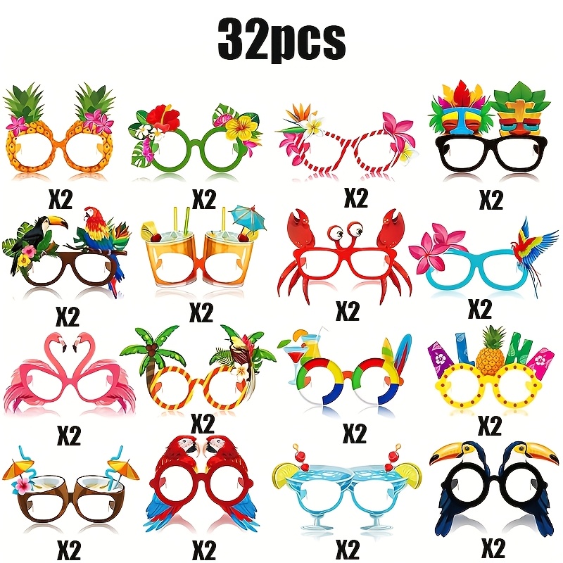 Image of 32pcs Pool Party Paper Glasses Decorations Photo Booth Props, Suitable For Party Gifts And Birthday Decorations, Perfect For Halloween & Christmas