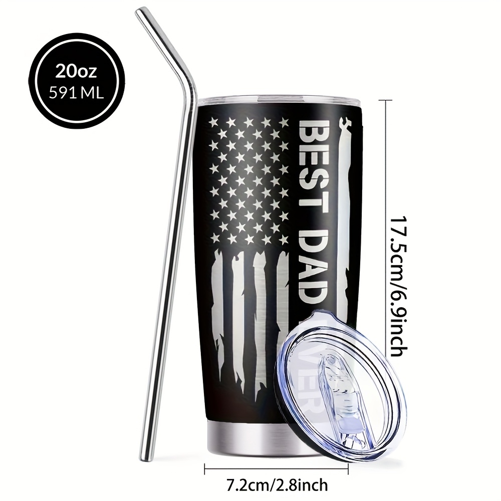 TEMU To Dad Print Tumbler, Lid With Straw, 1pc 20oz Stainless Steel Heat Cold Insulation Water Bottle, Vacuum Cups, Ideal Gift For Father