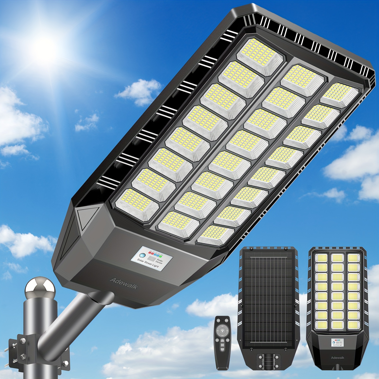 TEMU Adewalk 288led Solar Street Light, Commercial Solar Street Lights Ip"67" Waterproof Outdoor Dusk To Dawn, Solar Outdoor Light With Motion Sensor