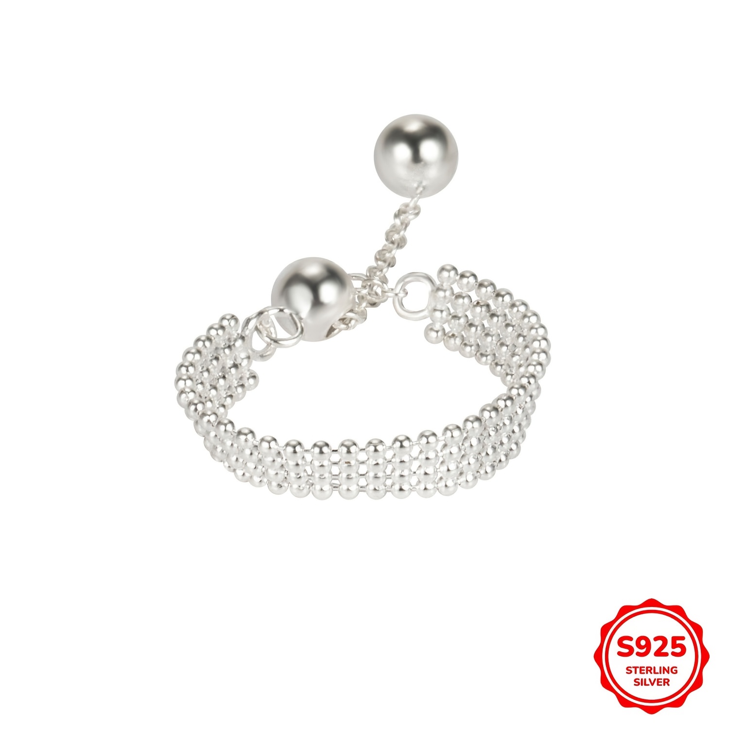 

Japanese And Adjustable Ring S925 Sterling Silver Pull-out -layer Light Bead Adjustable Ring Female Ins Trend (silvery Net Weight: 0.98g)