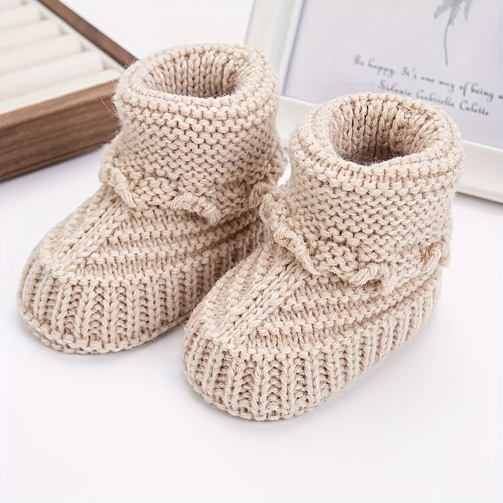 Image of 1 Pair Of Hand-crocheted Children's Knitted Socks, Solid Color, For Boys And Girls, Mid-calf Length, Knitted Socks For Autumn And Winter, Infant And Toddler First-month Gift, Photo Prop