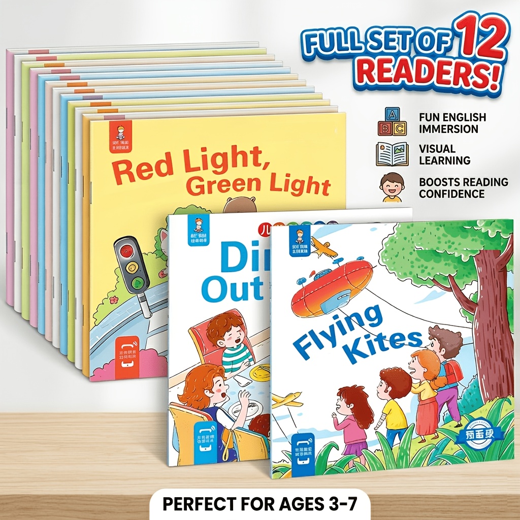 TEMU 12pcs English Story Books, Large Print Eye Protection, Soft And Clear Colors, English Learning Enlightenment, Cartoon To Interest English,