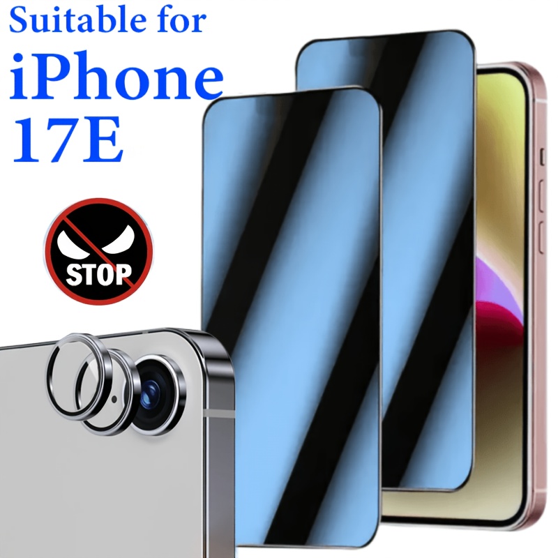 TEMU 4 In 1 Suitable For Iphone 17e/16e, 2pcs Privacy Tempered Glass Screen Protector 2pcs Silver Lens Protector Privacy Protection For Iphone 16e