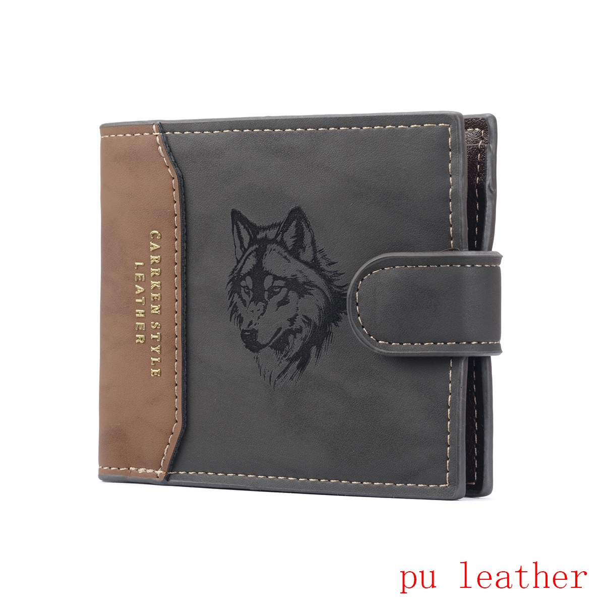 Image of 's Engraved Wolf Head Vintage Short Wallet, In 3 Colors, Multi-functional Fashion Snap Closure Multi-card Slot Wallet, Holiday Gift For Husband, Boyfriend, , Teacher, Father