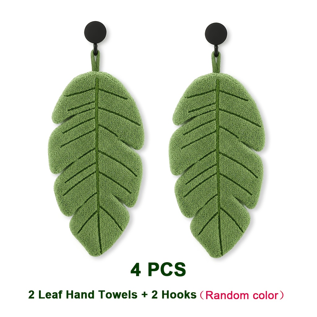 TEMU 4pcs Banana Leaf Hand Towel Set (2 Towels   2 Wall Hooks) | Coral Fleece Super Soft, Absorbent & Quick-dry | Hanging Towels For Kitchen And