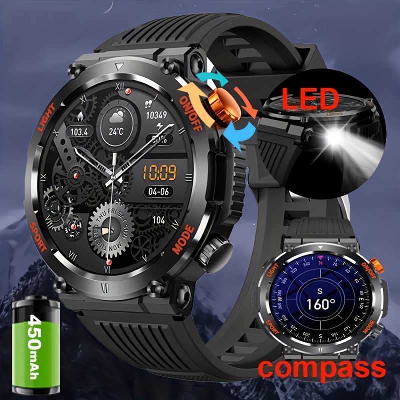 

Military Smart Watch For Men Answer/make Call, Outdoor Waterproof Tactical Sports Smartwatch Compass, With Led Flashlight Sleep Monitor Fitness Watches For Android Phone