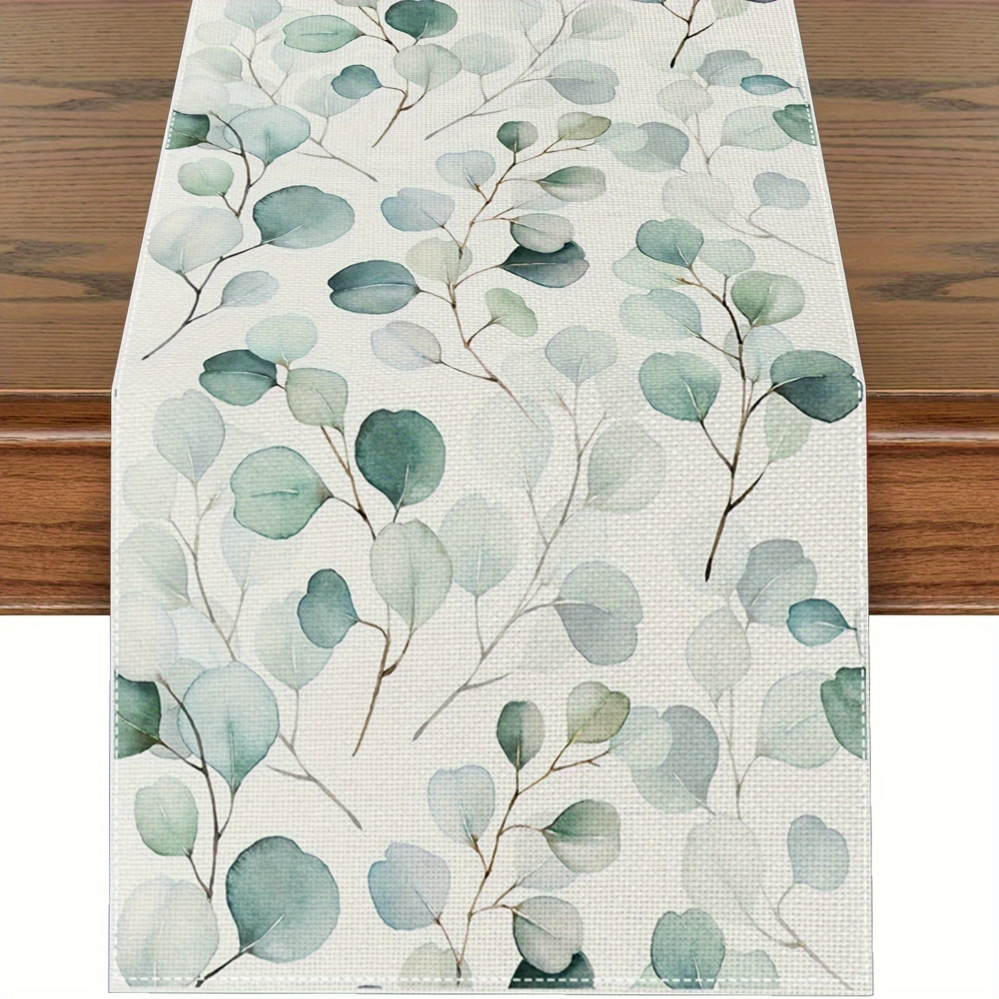 Image of 1pc Table Runner Eucalyptus, Seasonal Summer Watercolor Plants Kitchen Dining Home Decoration Cream Party Decoration, 13x38/72/90/108 Inch Tablecloth, Table Cover, Coffee Table Cloth