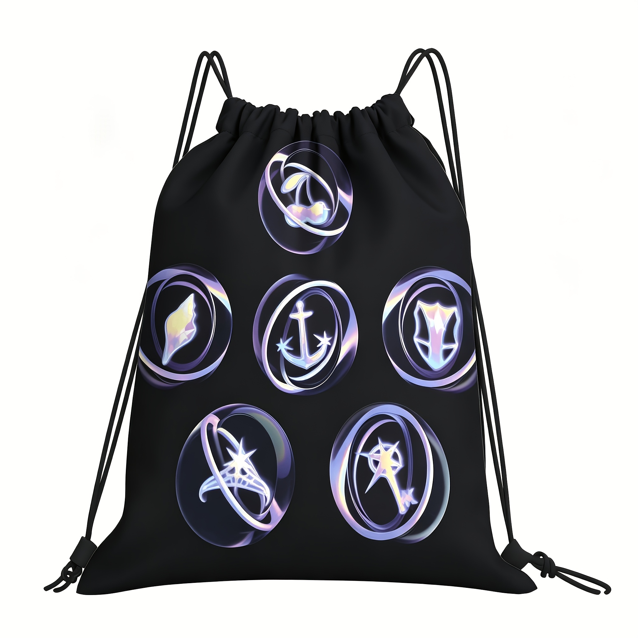 TEMU 2d Flat Cat Eye Kpop Fan Portable Shopping Drawstring Bag, Cycling Backpack, Fitness Shoe Storage Bag For Halloween, Christmas, Thanksgiving,