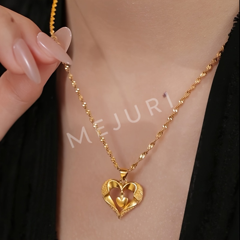 Heart-Shaped Water Ripple Gold-Plated Necklace Ramadan Gift Daily Wear Gift