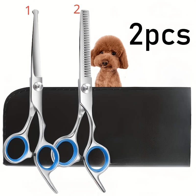 TEMU Professional Stainless Steel Pet Grooming Scissors Set - Safety Round Tips, Stainless Steel Coated Heavy Duty, Includes Straight & Thinning