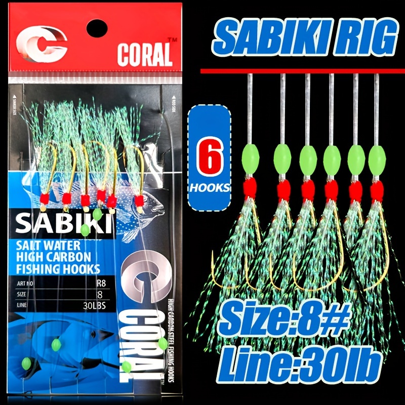 Takbas 1 Pack Sabiki Rigs, Fishing Flasher Bait Rigs, Glow Fishing Beads, High Carbon Hooks For Freshwater Saltwater