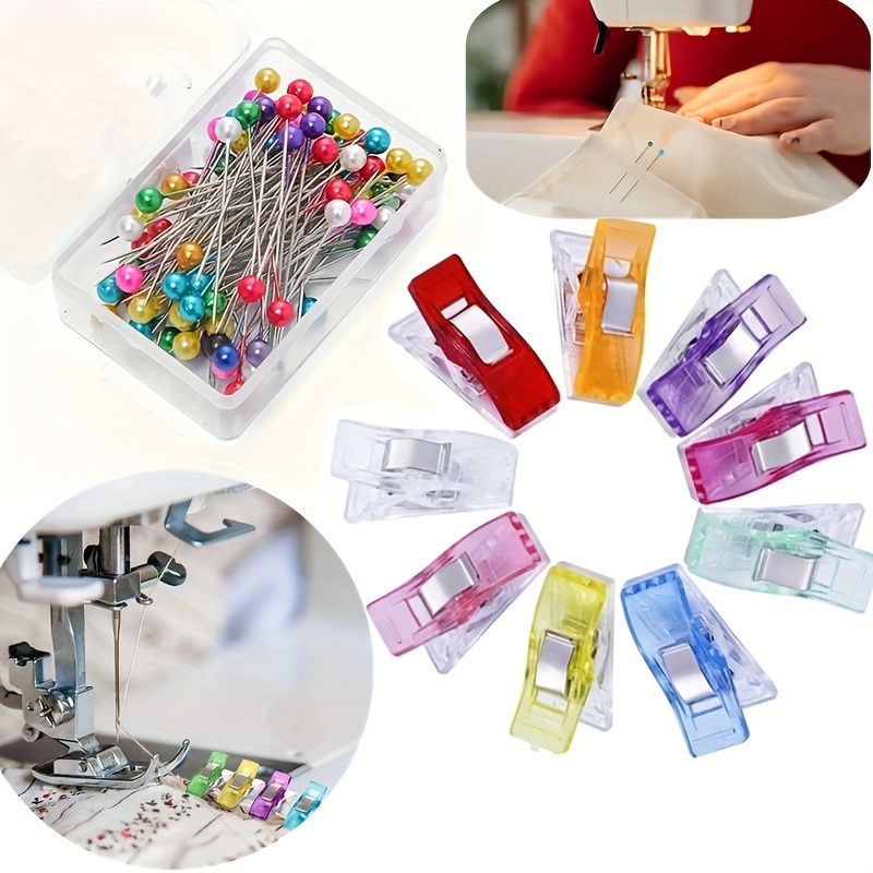 

120pcs/set Sewing Tool Set (100pcs Colorful Pearlescent Needle Hand-fixed Needle Thimbles + 20pcs Sewing Clips Hand-made Patchwork Positioning Clips Hemming Clips)