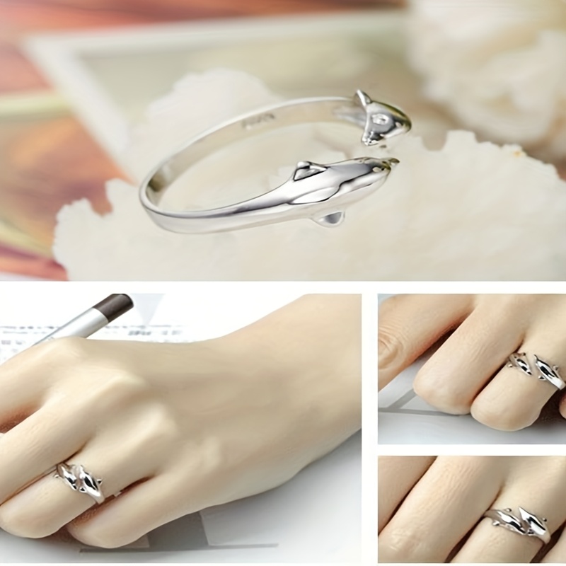 Women's 925 Silver Dolphin Double Ring, Personalized Gift